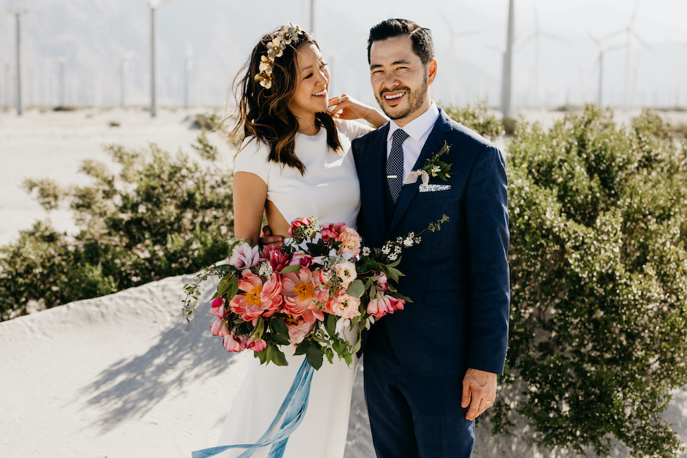 A bride and groom on their wedding day