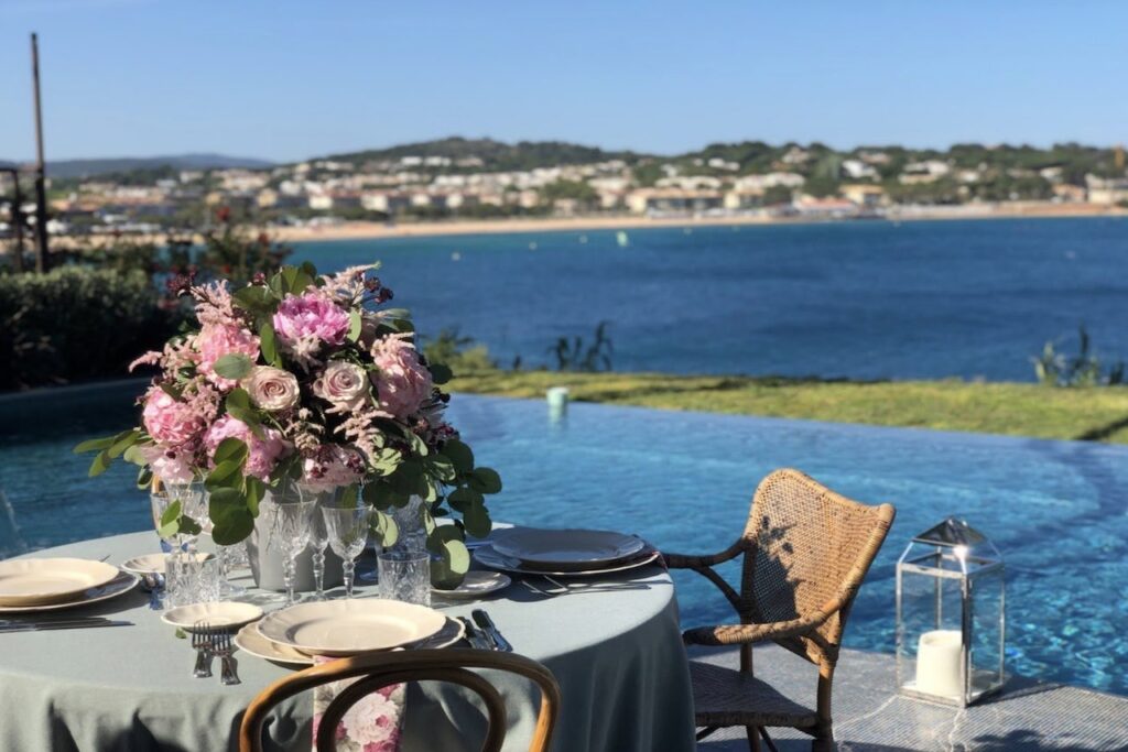 A wedding table overlooking the sea